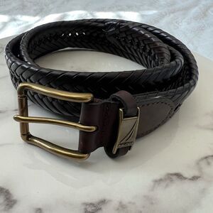 Nautica Brown Braided Bonded Genuine Leather Belt SZ 38W Preppy Careerwear Gift